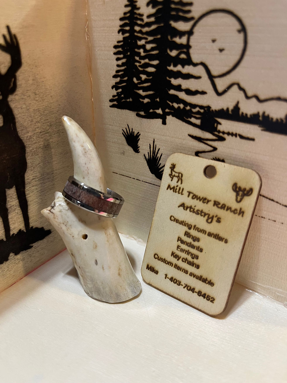 Metal with deer inlay ring