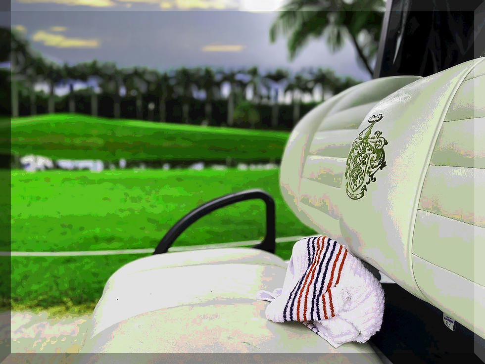 Golf cart at the 18th green on Golden Palms at Trump Doral