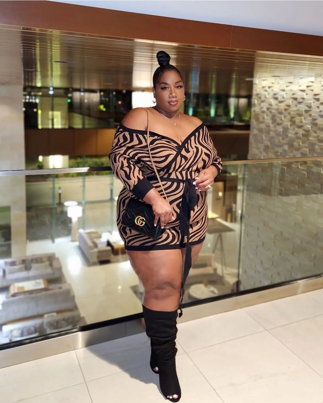 Off-shoulder Zebra Sweater Dress 2X