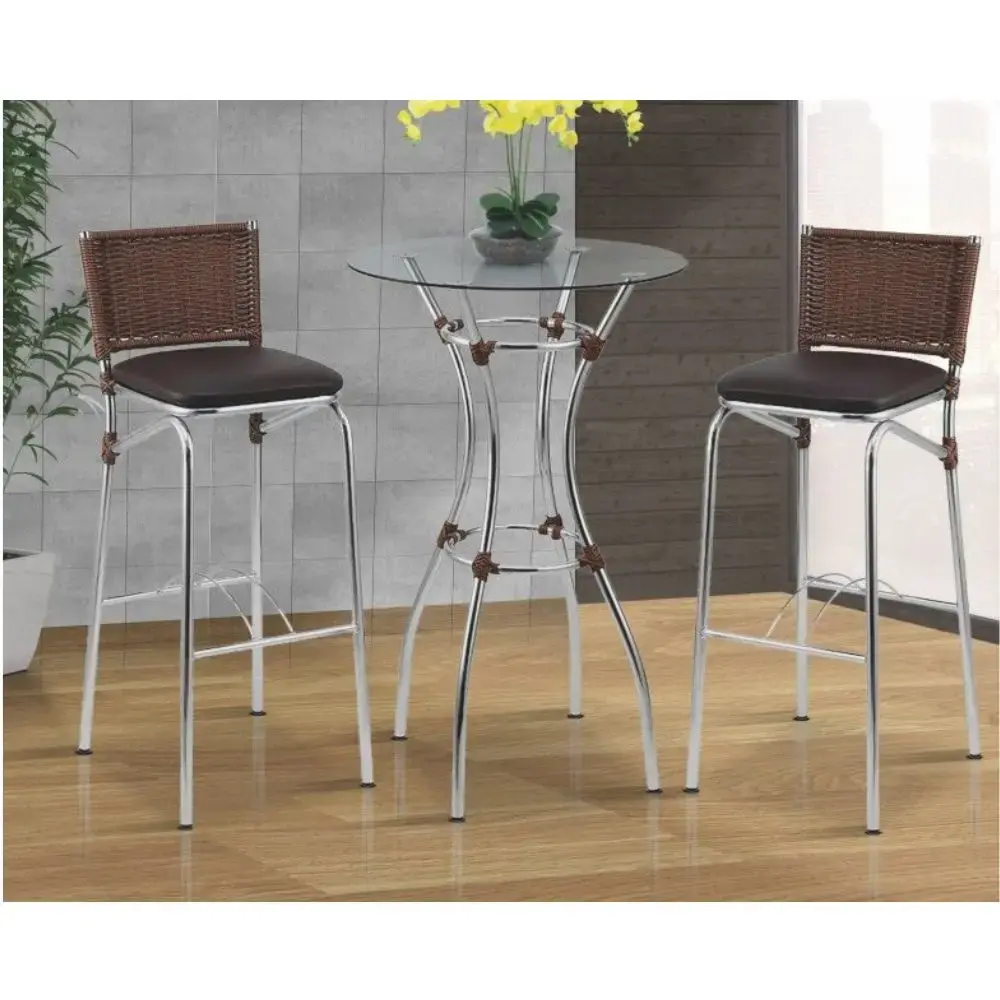 Helena Counter Table with 2 Stools 945/885 - Chrome/Brown