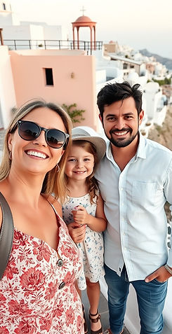 family of four with mother and father with young _daughter and son taking a self photo in 