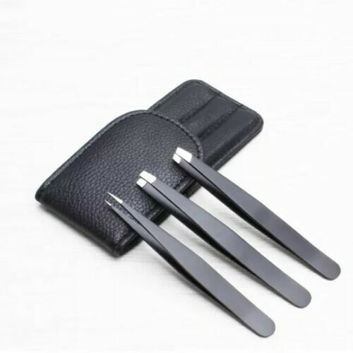 Thumbnail: 3pcs Tweezers Set Professional Stainless Steel Eyebrow Hair Pluckers + Case UK
