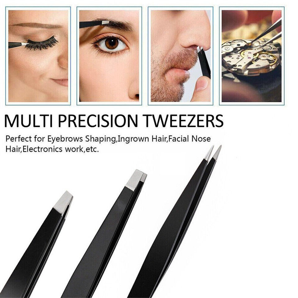 Thumbnail: 25x 3Pcs Tweezers Set Stainless Steel Eyebrow Pluckers + Case (Bulk Offer)