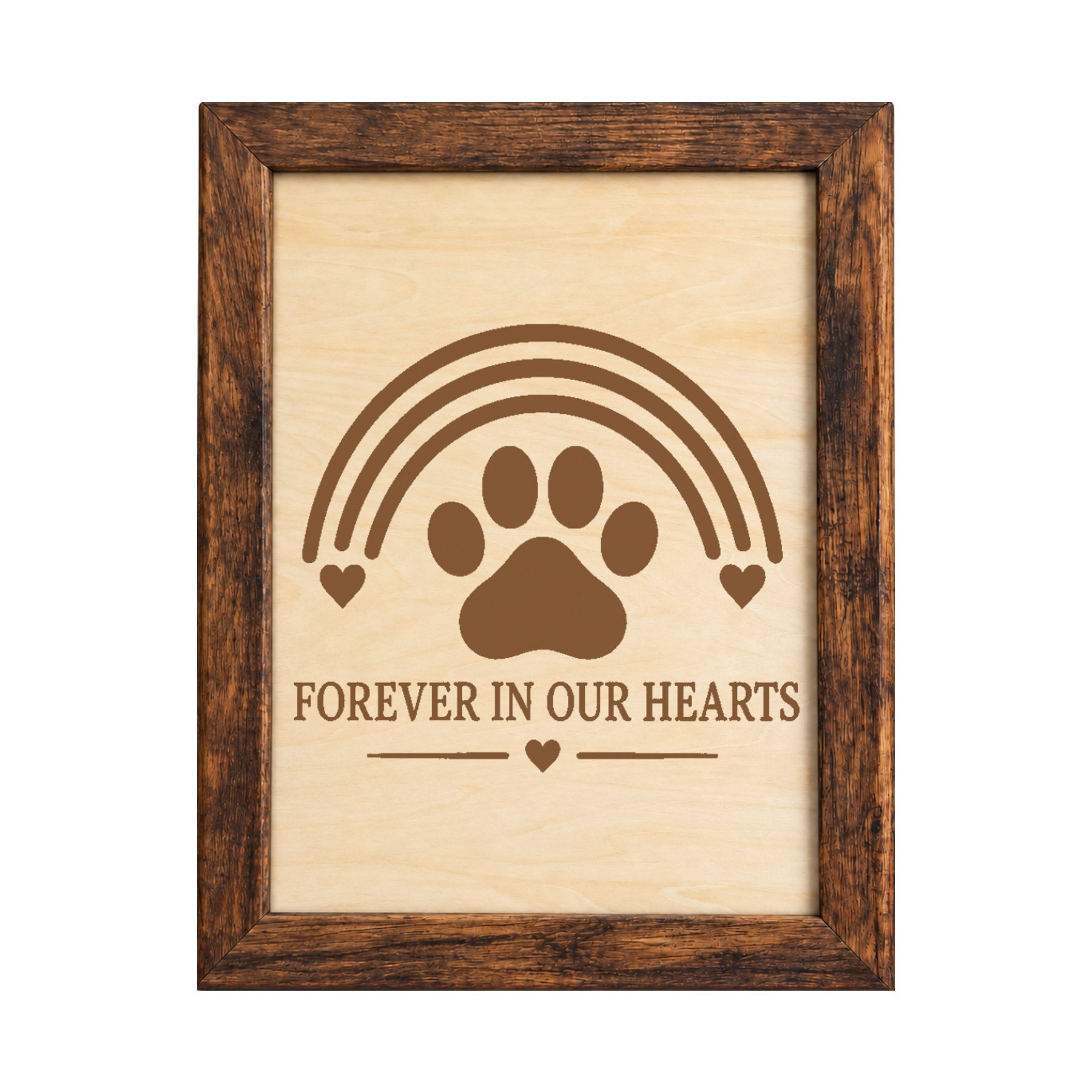 forever in our hearts pet memorial framed wood sign 01 white background; AI-assisted product preview
