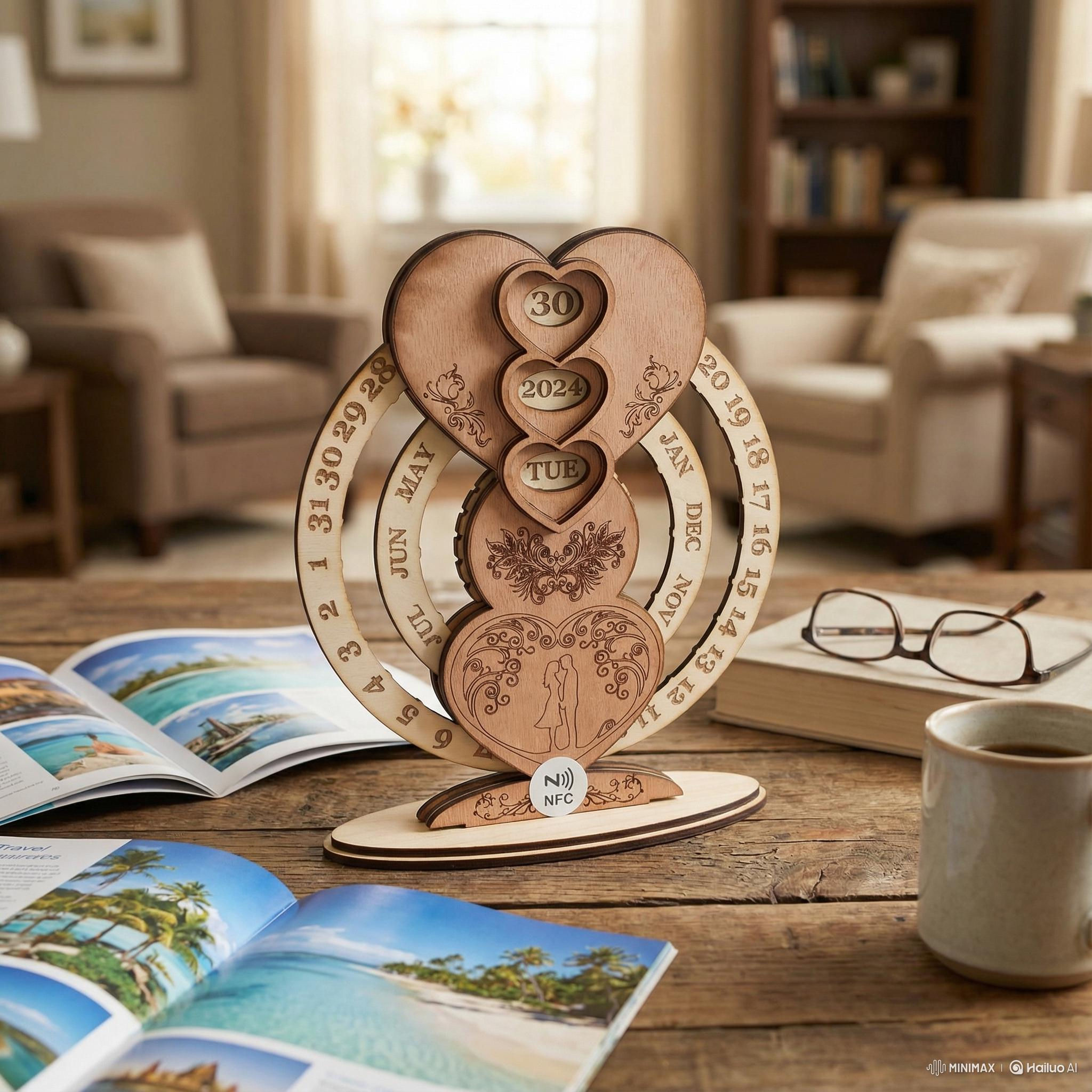 Personalized Wooden Perpetual Calendar with Engraved Anniversary Gift