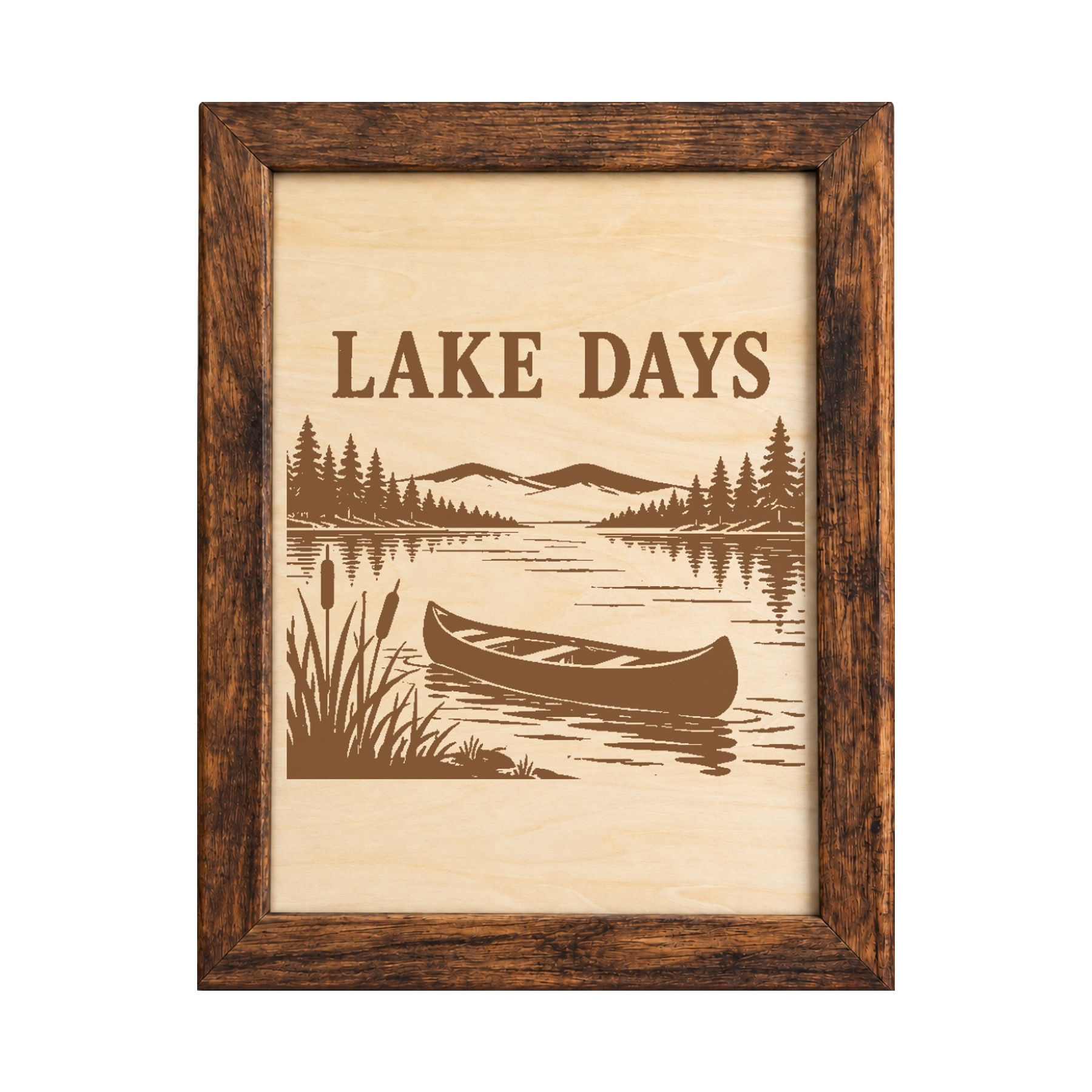 lake days framed wood sign 01 white background; AI-assisted product preview