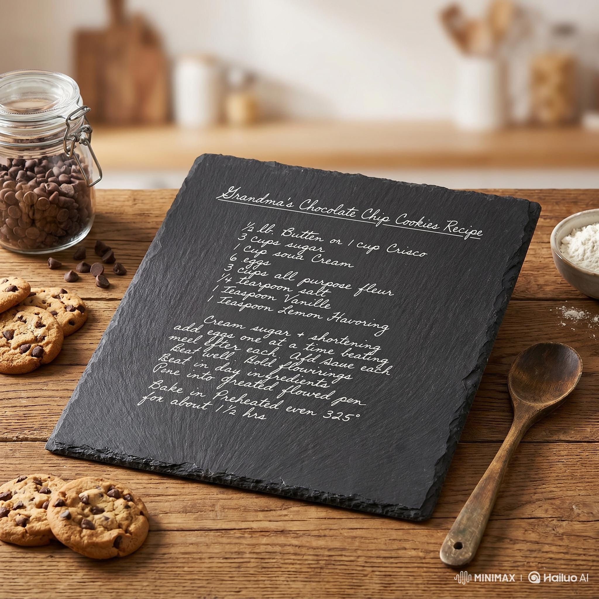 Handwritten Recipe Slate Serving Board | Engraved Memorial Kitchen Keepsake