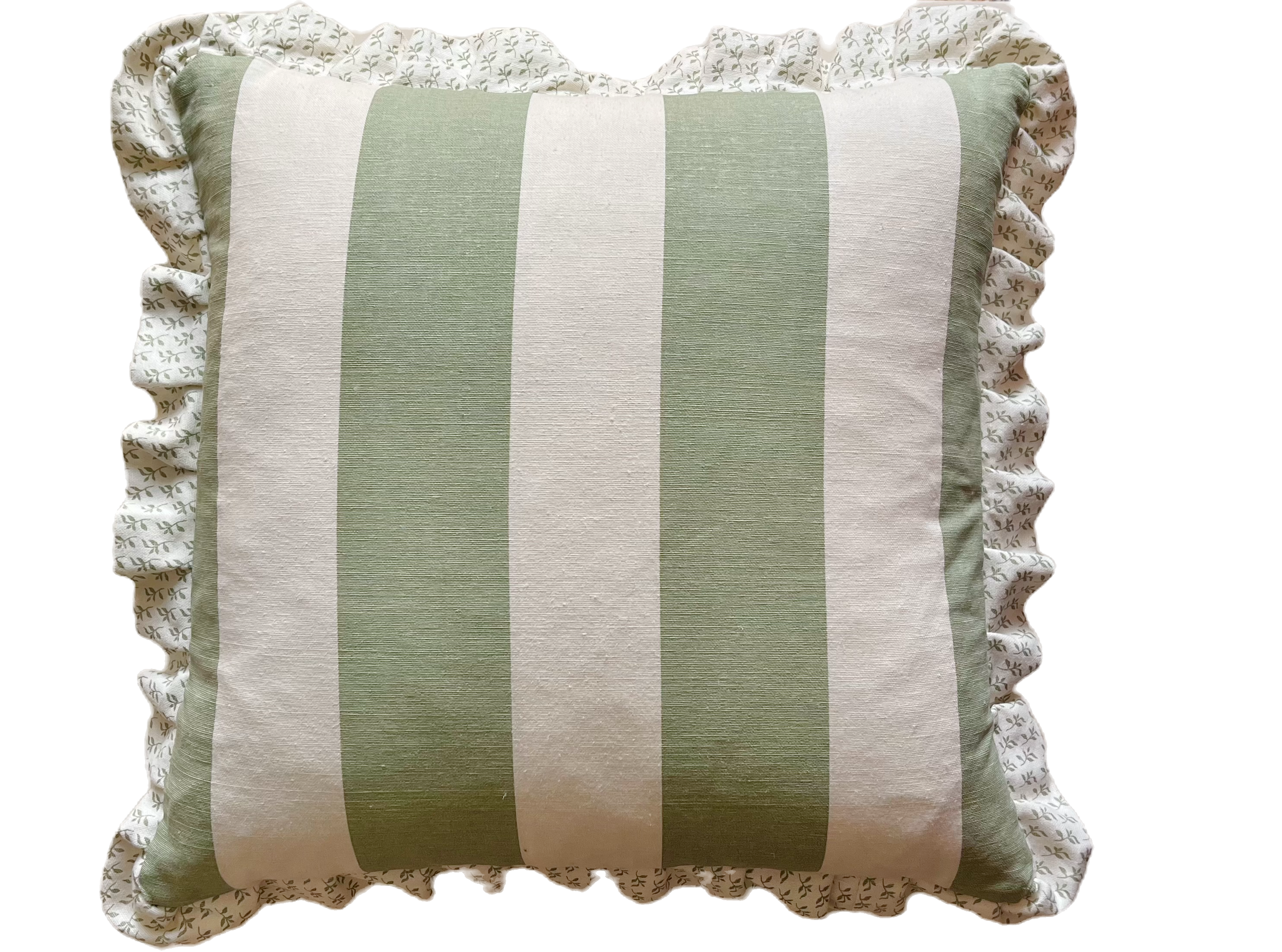 Wide stripe bay cushion with Little Leaf ruffle