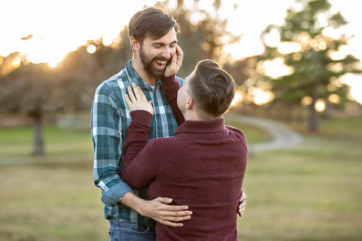 A couple laughing during the photo shoot