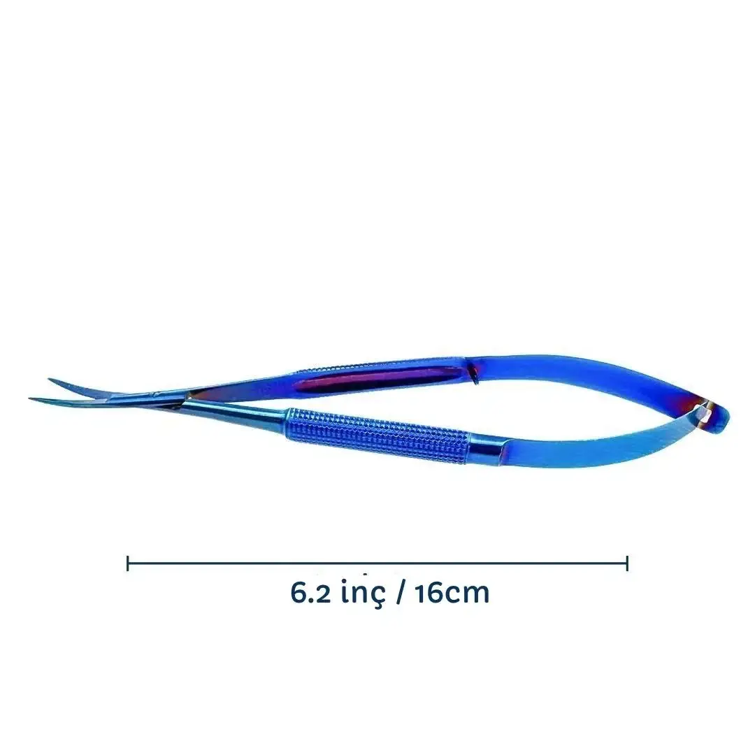 Barışhan Medikal Eğri Uç Mikro Makas Castroviejo Yaylı 6.2inç Avuç İçi Titanyum