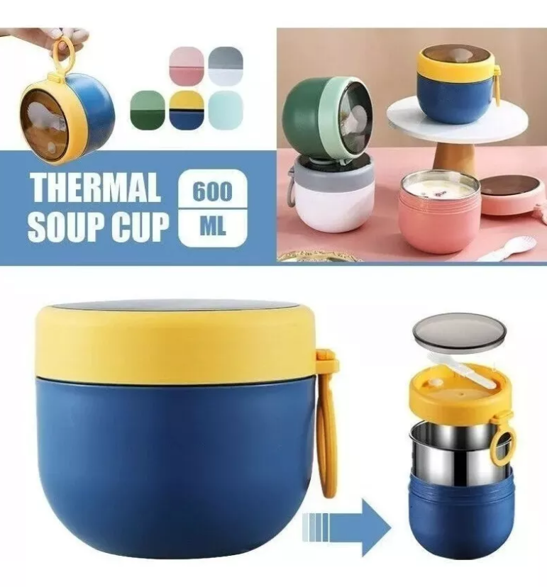 Portacomida Térmica Con Recipiente De Acero Inoxidable