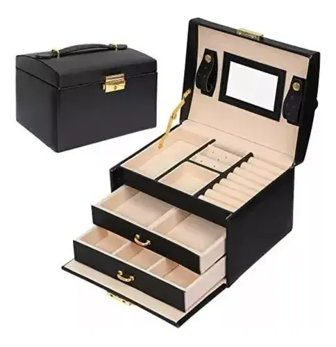 Miniatura: Joyero Mini Cofre 3 Niveles Con Espejo Organizador De Mesa