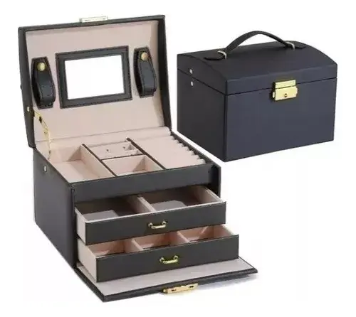 Miniatura: Joyero Mini Cofre 3 Niveles Con Espejo Organizador De Mesa