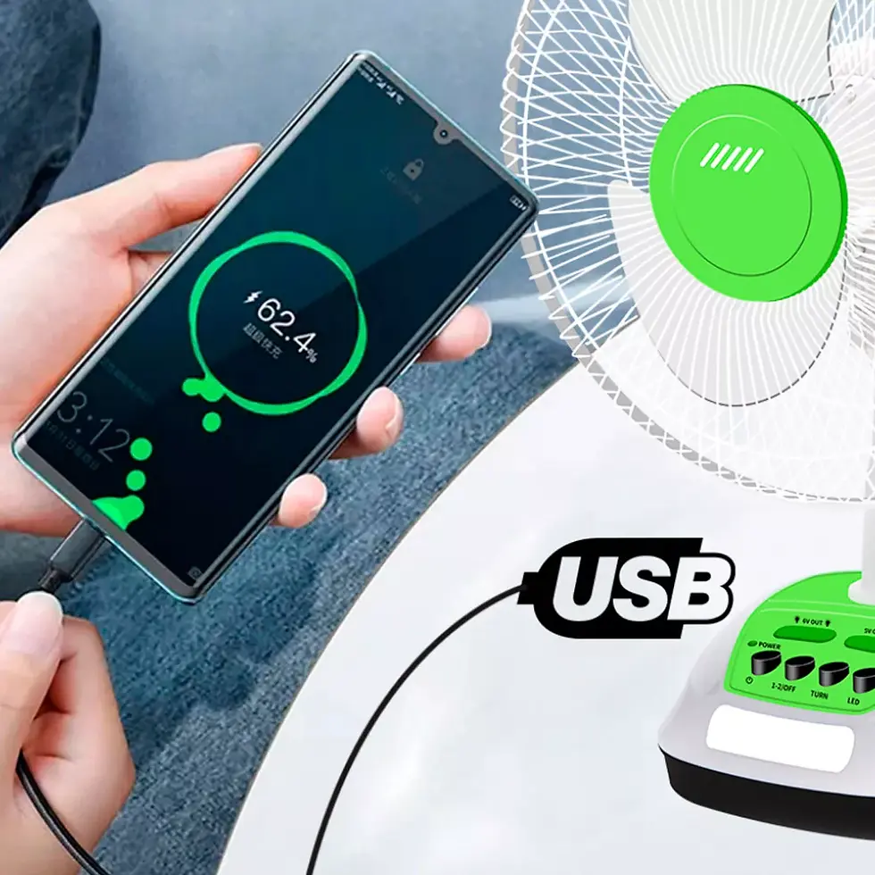 Miniatura: Ventilador Recargable Panel Solar Dos Bombillos Puerto Usb C Gd-Sf16