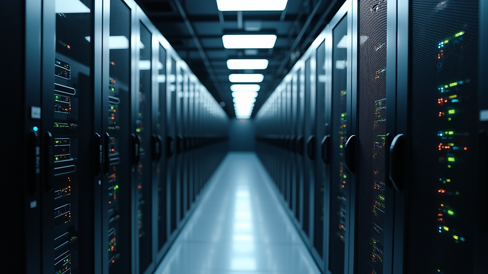 High angle view of server racks in a data center