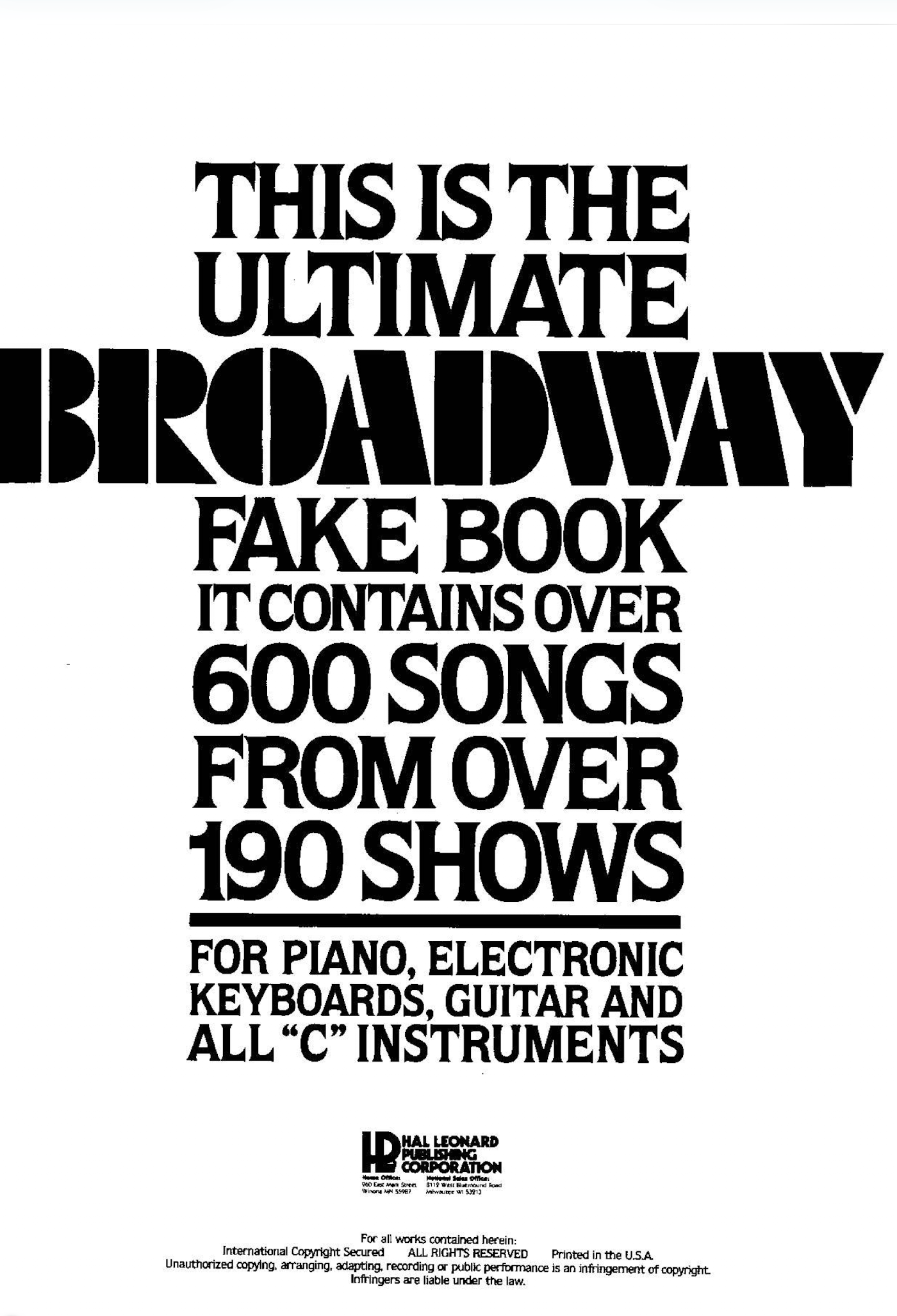 Ultimate Broadway Fake Book – Piano INDEX