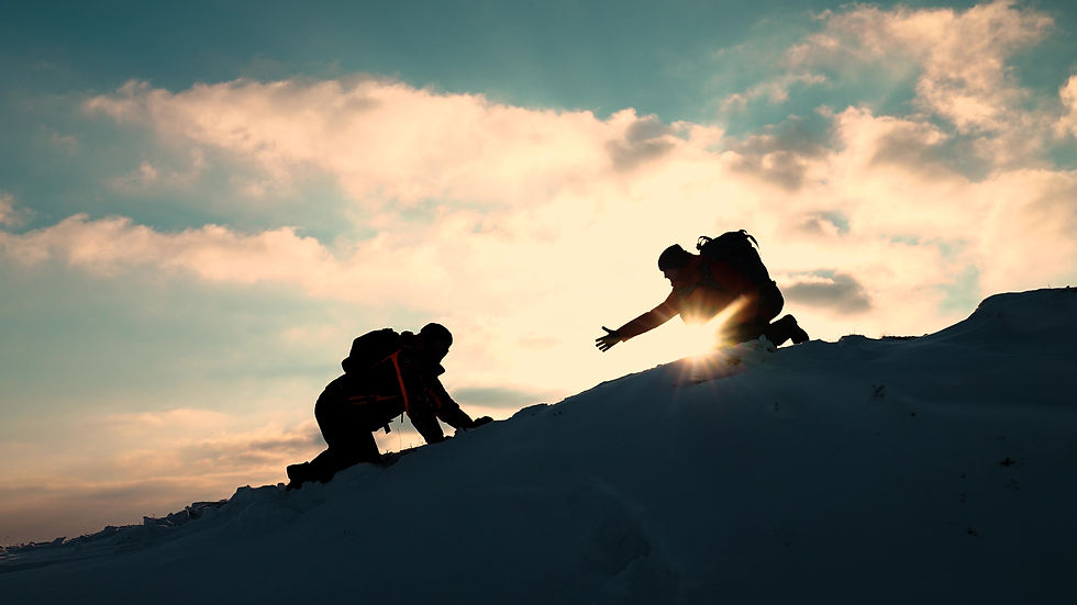 Teamwork business people Go towards your goal Travelers climb one after another on rock Cl