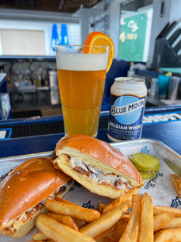 Fried Fish Sandwich with Beer