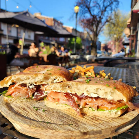 sandwich at an outdoor table