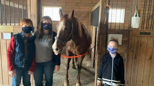 A family with a horse at Ryerss Farm