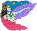 Winged woman holding bunnies under a starry night sky