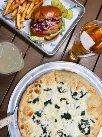 Fried Chicken Sandwich and Spinach & Ricotta Pizza