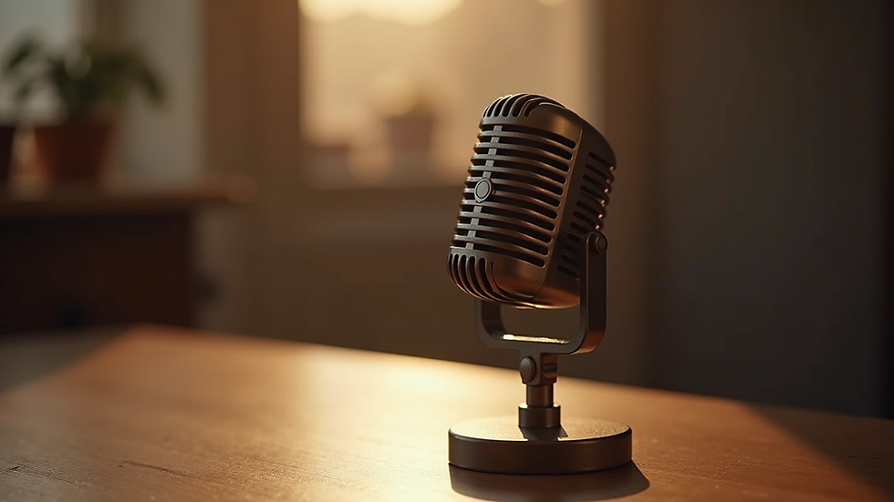 Close-up view of a vintage microphone on a wooden table