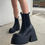 Thumbnail: LapoLaka 2022 Simply Style Platform Thick Heel Mid Calf Boots Big Size 43 Hot Fa