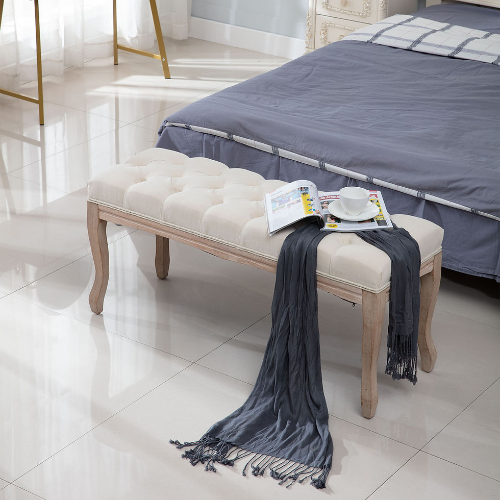 Heng Ming French Style Natural Rubber Wood Bench,Beige