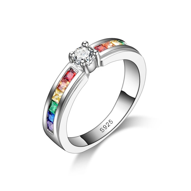 Thumbnail: Vintage 925 Sterling Silver Rainbow Crystal Rings For Women Girls Wedding Engage