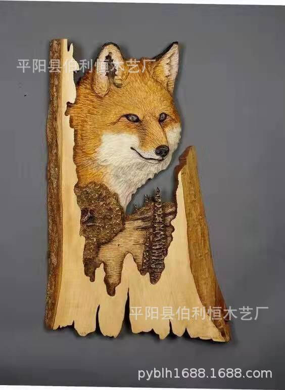 Thumbnail: Animal Carving Handcraft Stand-alone Wolf Head Wooden Plane Animal Carving Artw