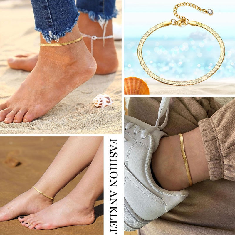 Thumbnail: Snake Chain Anklet for Women Girls Adjustable Summer Beach Chain Anklet Bracelet