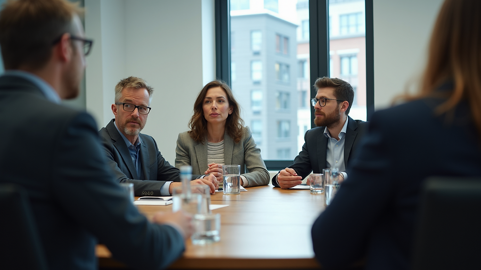 Eye-level view of a conference room discussion