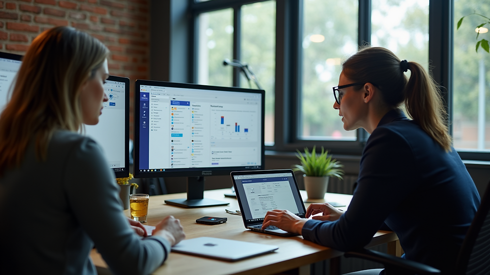 High angle view of a team collaborating over Microsoft Teams