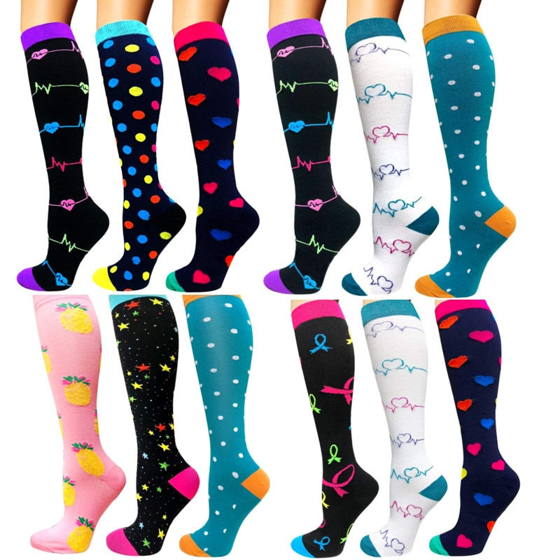 3/6 Pairs Compression Socks Women Running Sports Socks Knee High Edema Diabet