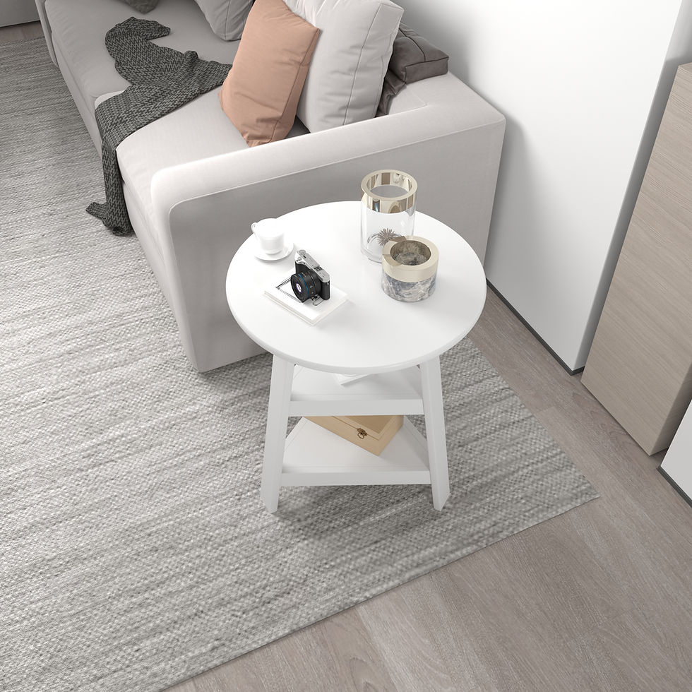 Round Side Table with Two-Tier Shelf (White)