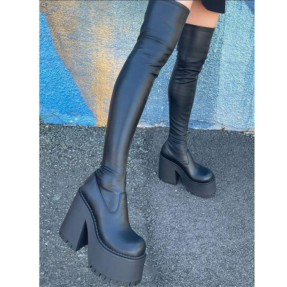 Thumbnail: LapoLaka 2022 Simply Style Platform Thick Heel Mid Calf Boots Big Size 43 Hot Fa