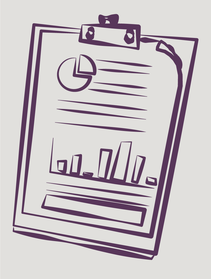 Illustration of a clipboard with a document showing graphical analyses.