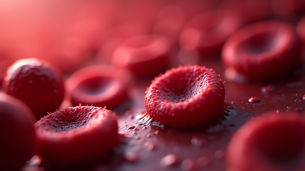 Close-up view of red blood cells under a microscope