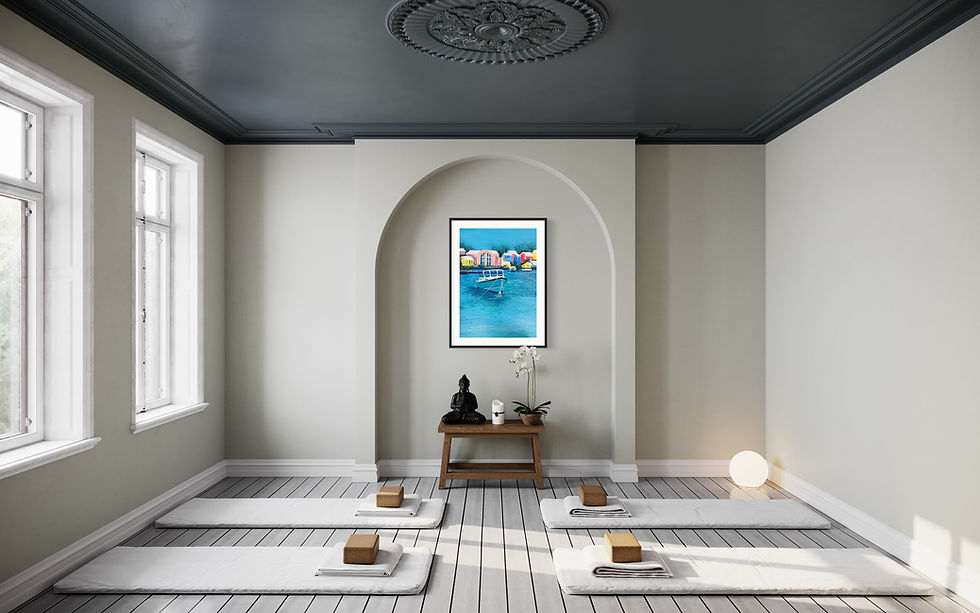 Thumbnail: Serenade of Bermuda cottages - on display in a yoga studio