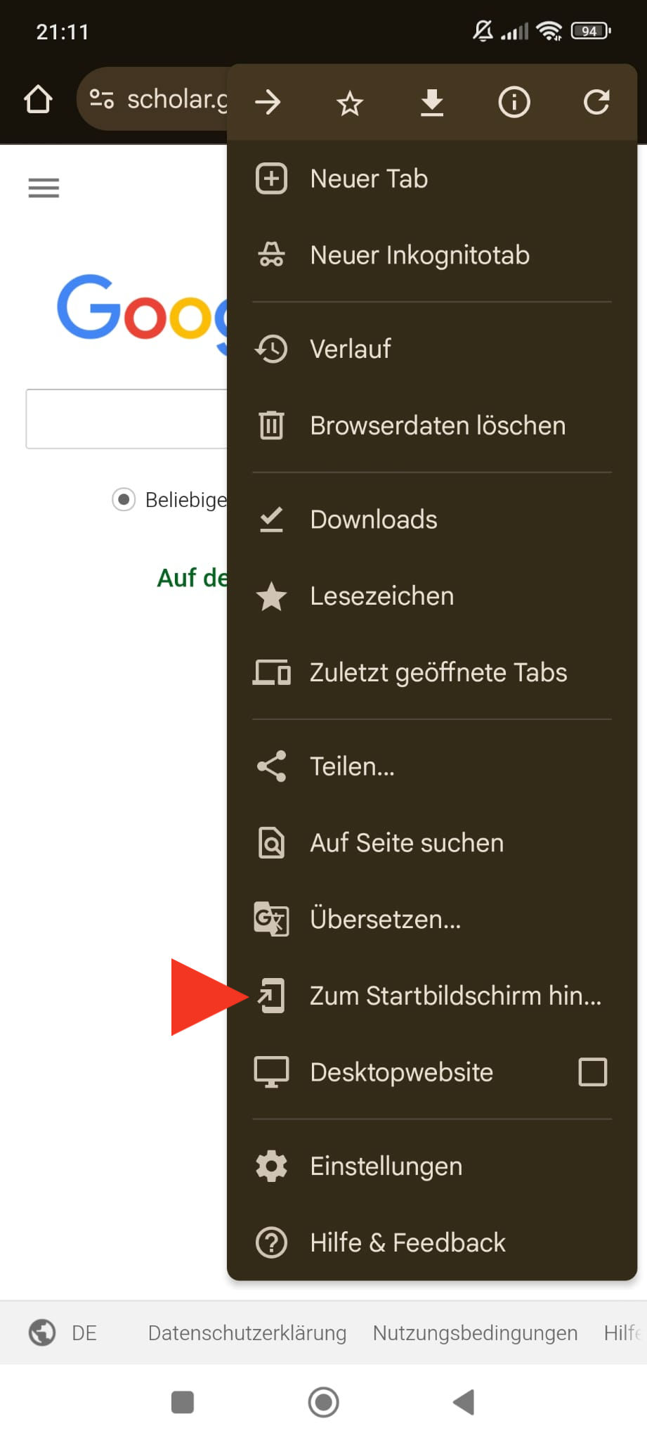 Anleitung Goolge Scholar zum Smartphone hinzufügen