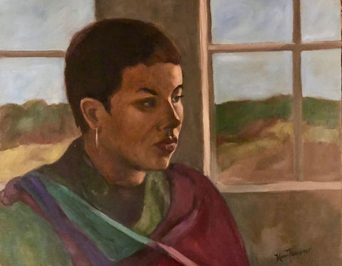 Black Woman by Window. Oil on canvas, 22” x 19”, Available.