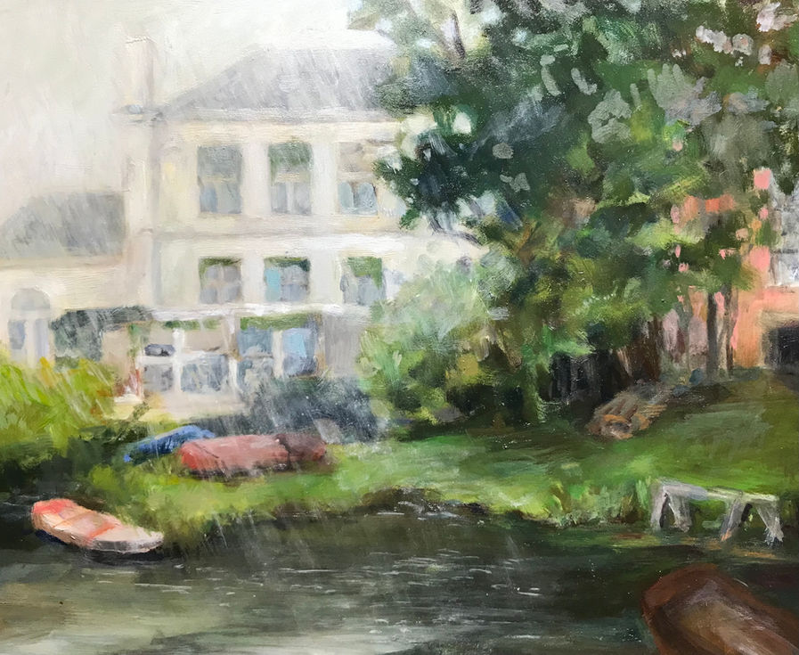 Leiden Canal House in the Rain, Oil on canvas panel, 8” x 10”, SOLD.
