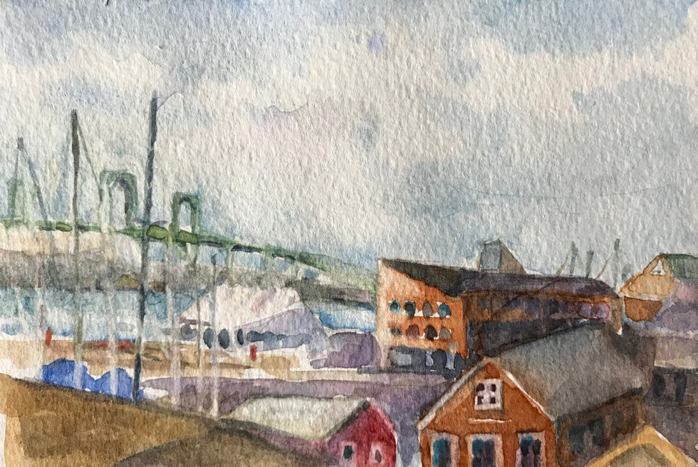 Claiborne Pell Newport Bridge. Watercolor, 5” x 7”, Available.