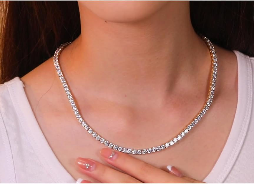 Thumbnail: 14K Gold Plated Round CZ Tennis Necklace Women Men