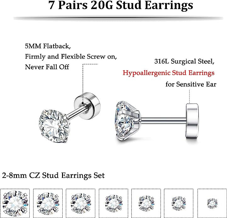 Thumbnail: Stud Earrings Surgical Steel Cartilage for Women Men