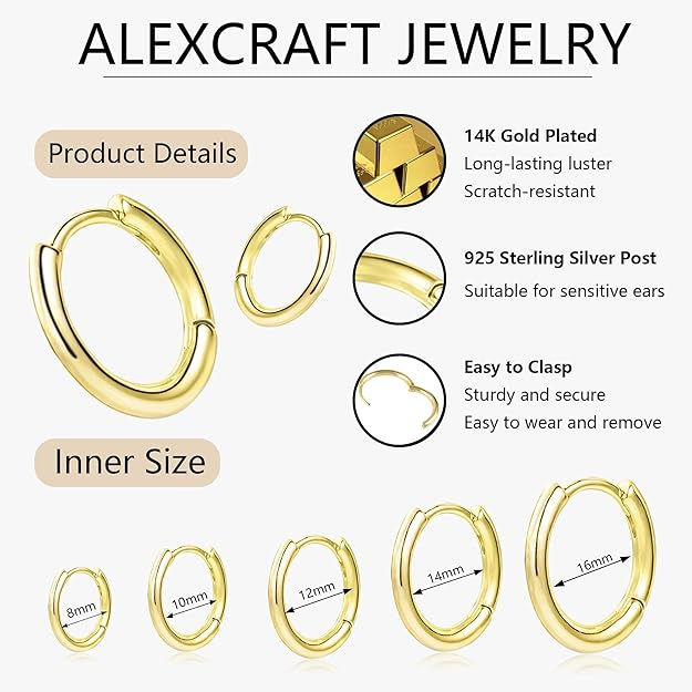 Thumbnail: Hoop Earrings Huggies Cartilage 14K Gold Filled