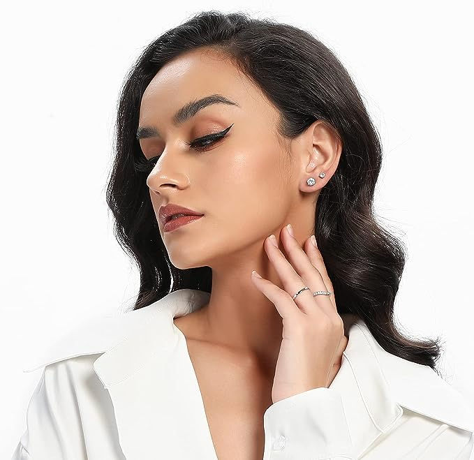 Thumbnail: 14K Yellow Gold Plated Round Cut Clear Cubic Zirconia Stud Earring