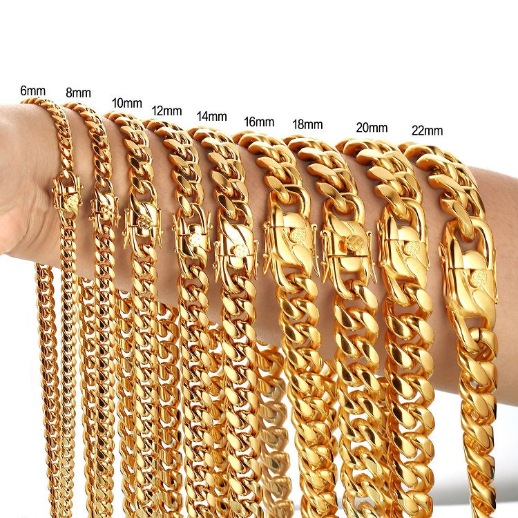 Thumbnail: Cuban Link Chain Necklace 18K Gold Plated Stainless Steel