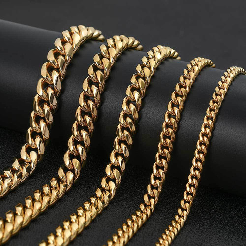 Stainless Steel Cuban Link Chain Hip Hop Gold Chain Necklace Set - Main Image